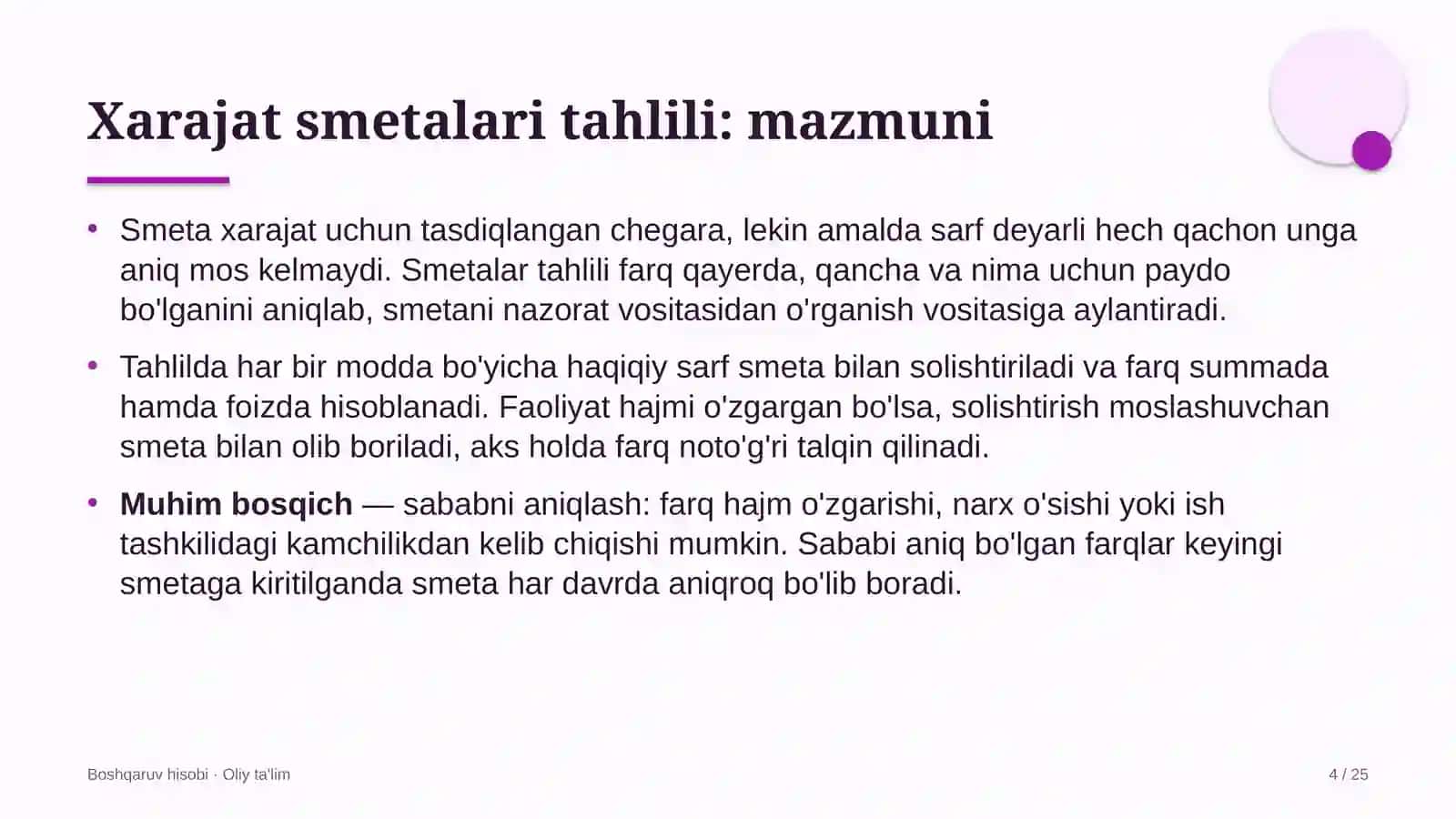 Landshaft dizaynida xarajatlar smetalarini tahlil qilish 4