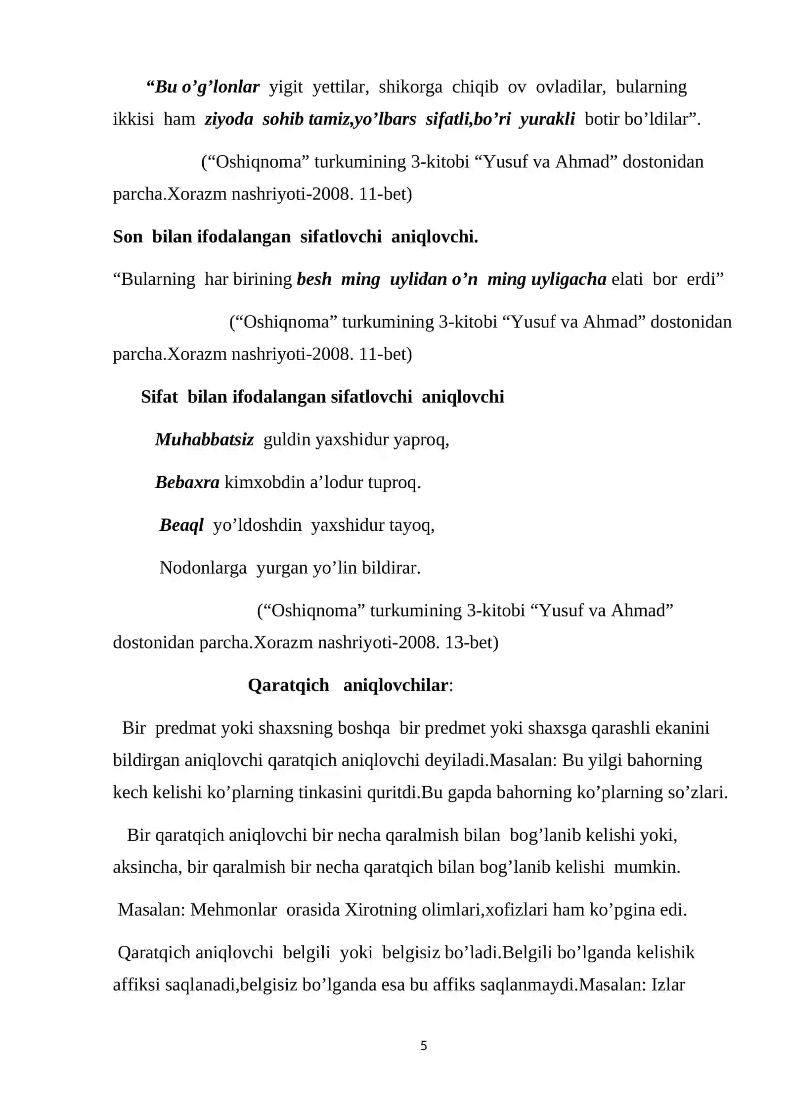 “Oshiqnoma dostonida ikkinchi darajali bo’laklar” 4