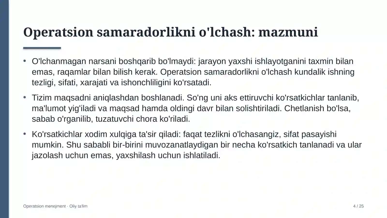 Operatsion menejment · Oliy ta'limga kirish 4