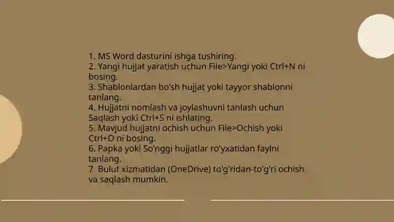 MS Word dasturida ishlash asoslari 4