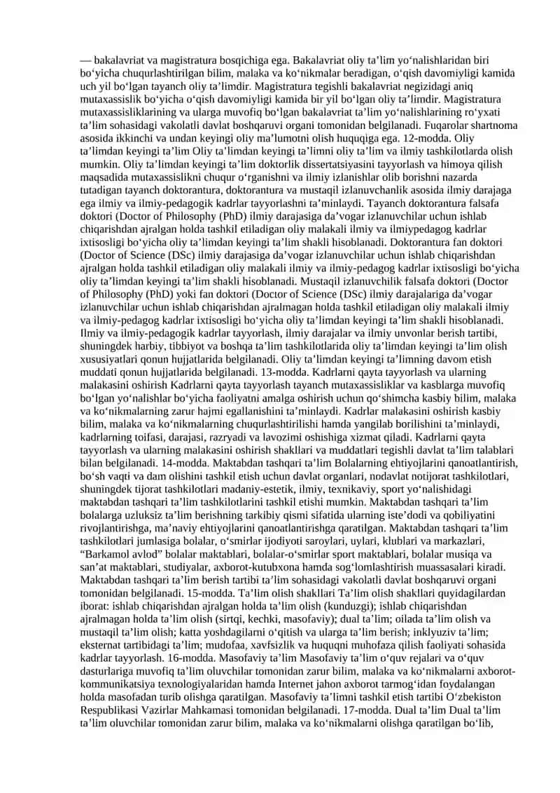 O‘zbekiston Respublikasining Ta’lim To‘g‘risida Qonuni 4
