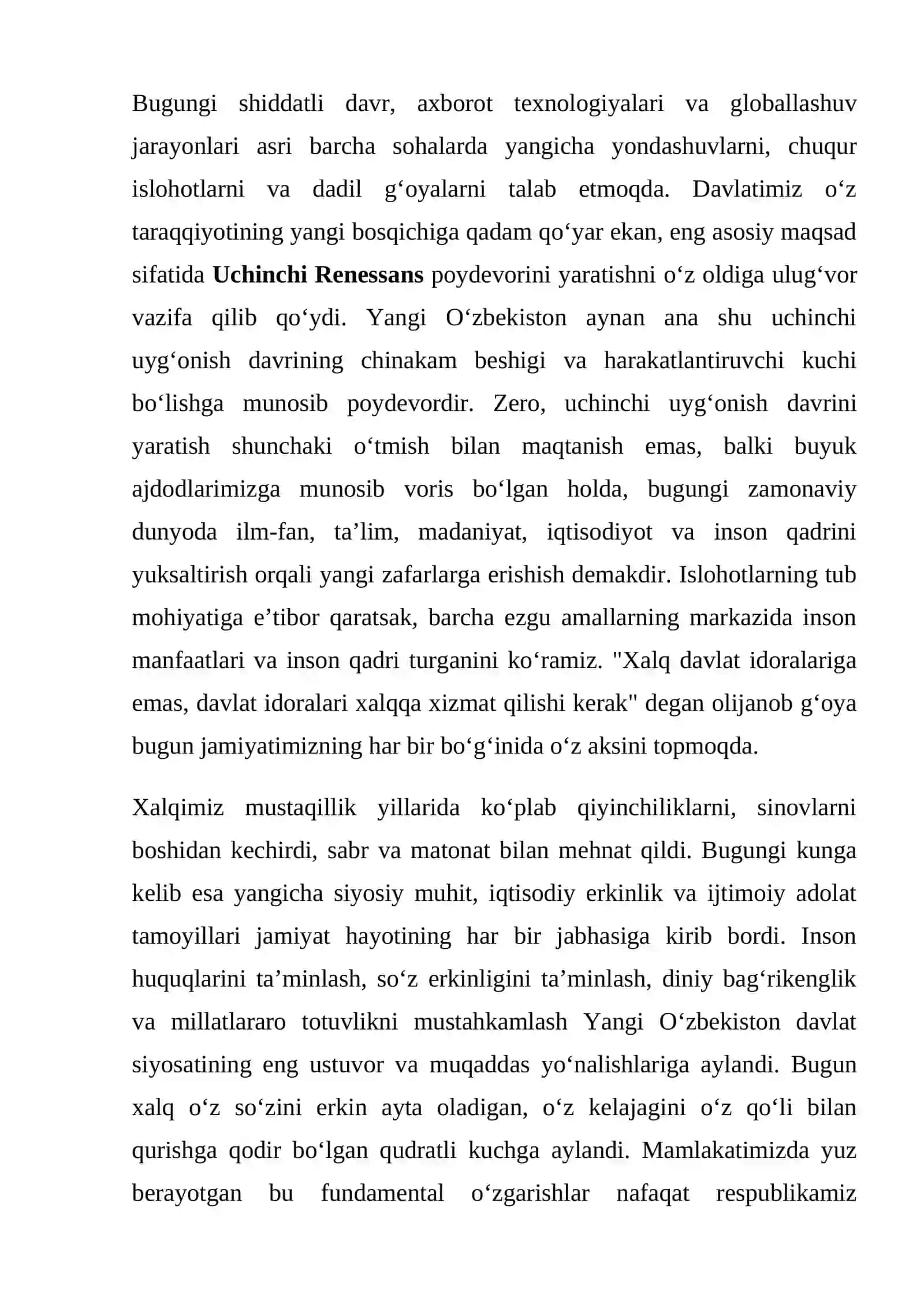 Yangi O‘zbekiston – uchinchi Renessans poydevori   INSHO 4