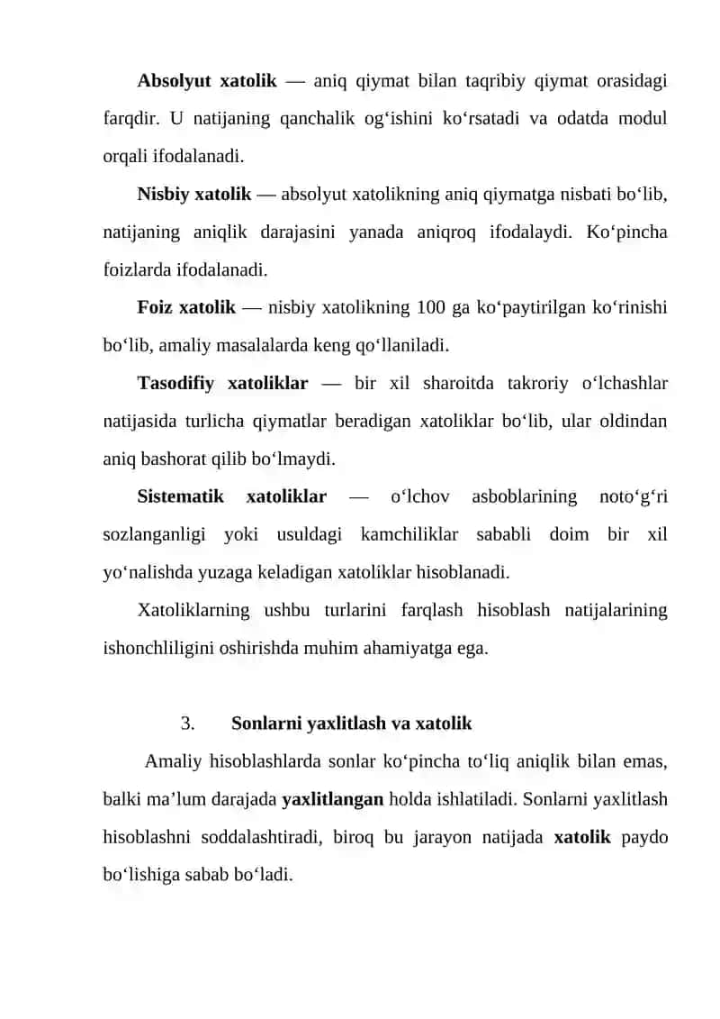 Amal xatoliklarini baholash 4