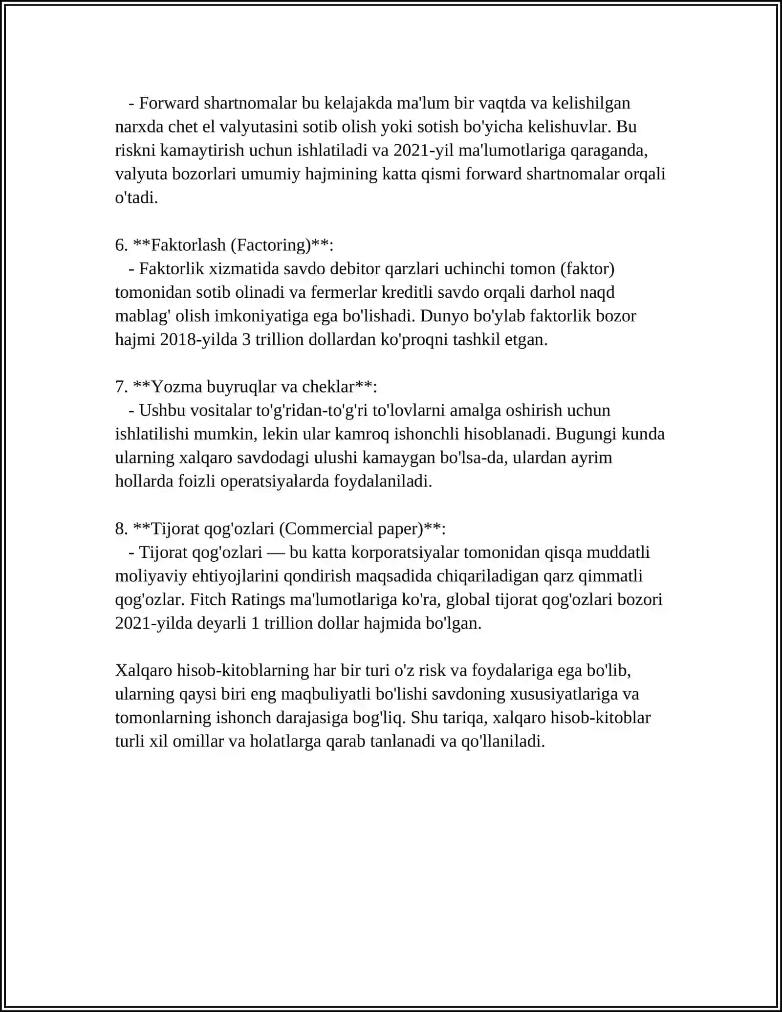 XALQARO HISOB-KITOBLAR VA ULARNING SHAKLLARI 4