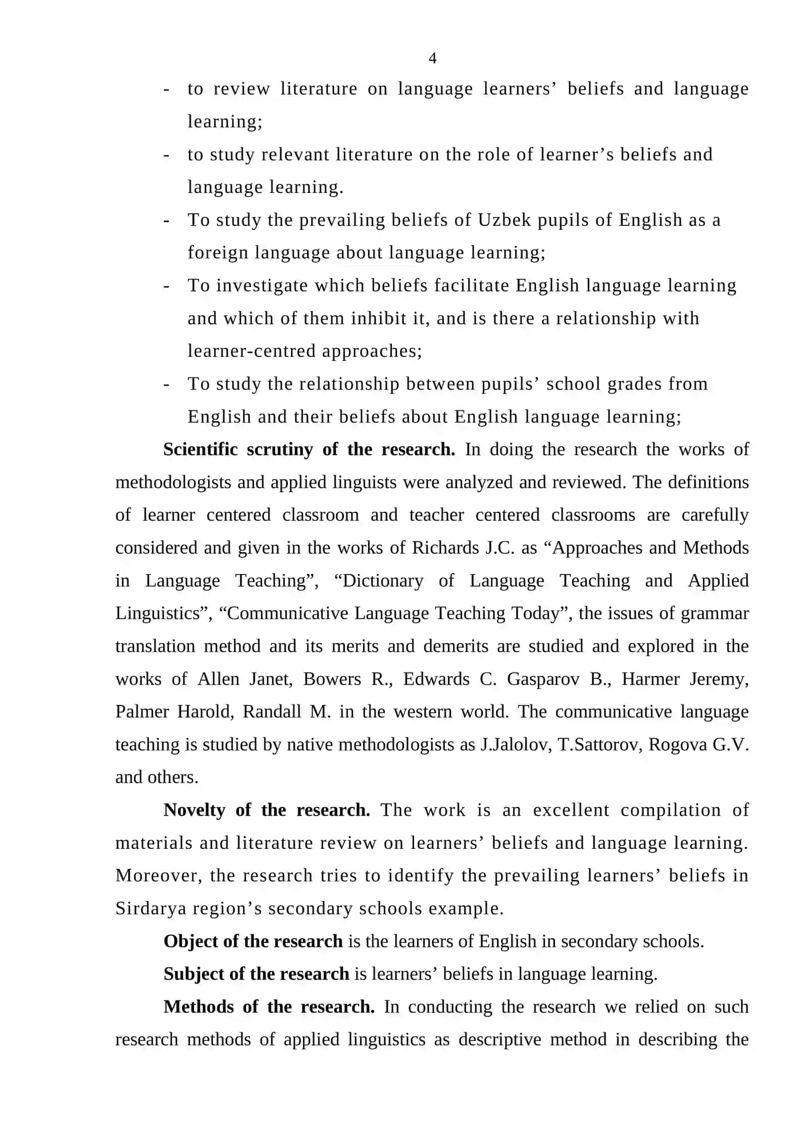 QUALIFICATION WORK on theme “Language Learners’ Beliefs and Learner Centered Approach” 4