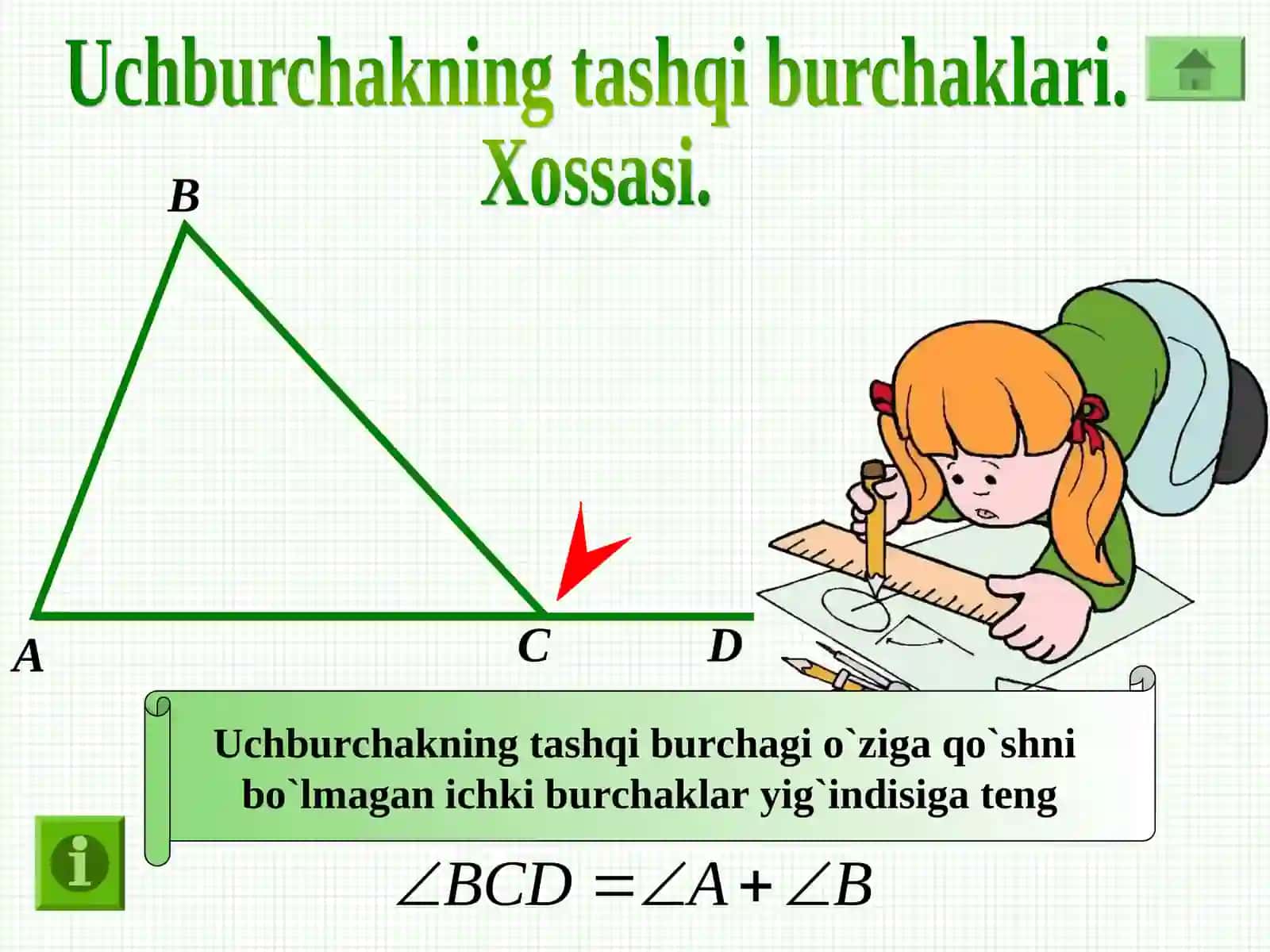 Uchburchar ichki burchaklari yig`indisi.Masala yechish 4