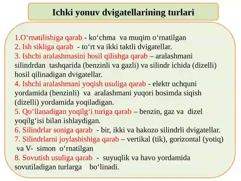 Traktor va transport vositalarini dvigatellarining krivoship-shatun mexanizmini tuzilishi va ishlashini о‘rganish 4
