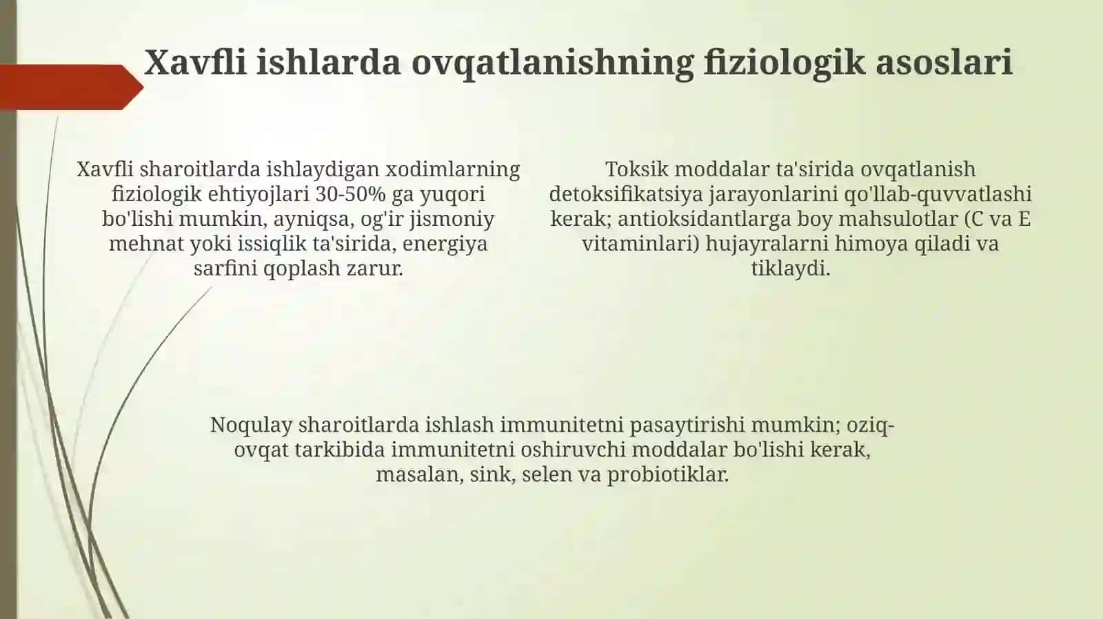 Zararli ish sharoitlarida ovqatlanishni ishchilar salomatligi uchun ahamiyati 4