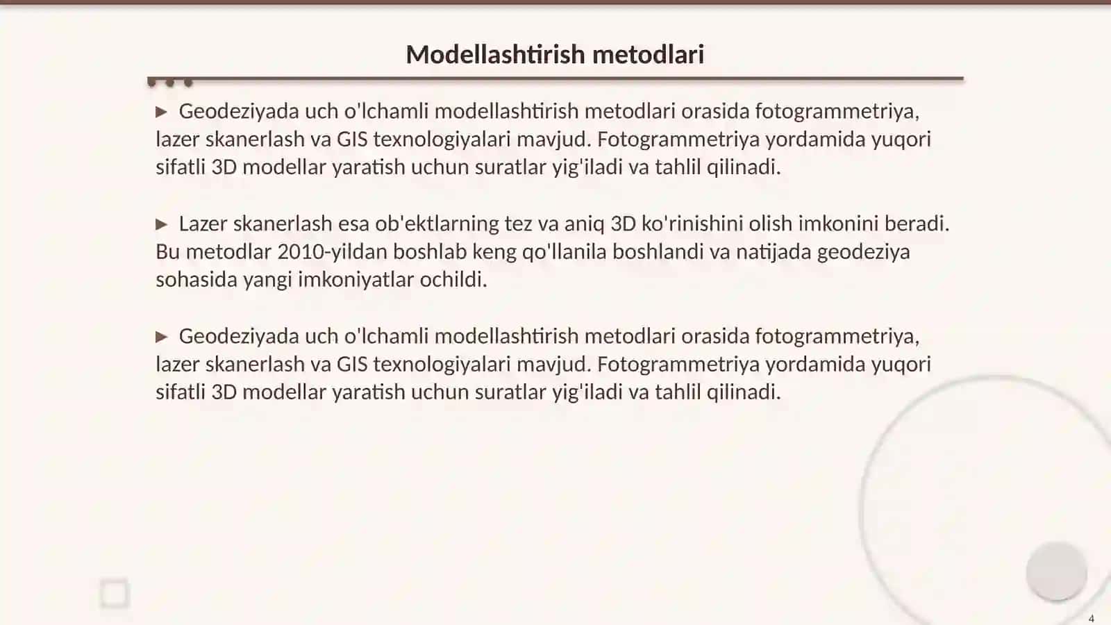 Ma’lumotlarni uch o‘lchamli modellashtirish 4