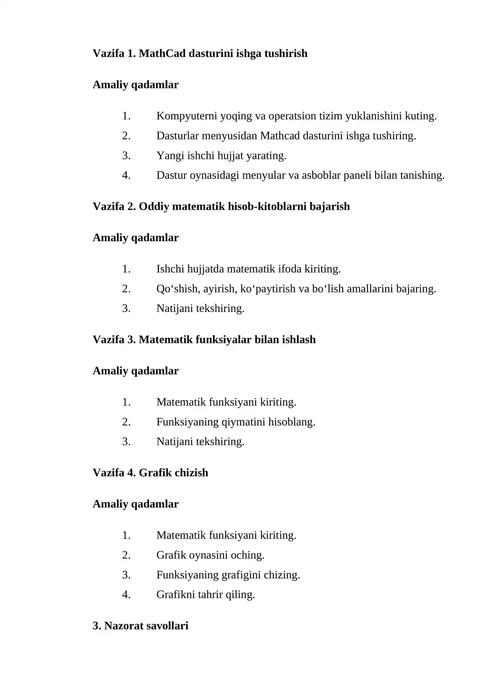MathCad tizimi va ular bilan ishlash 4
