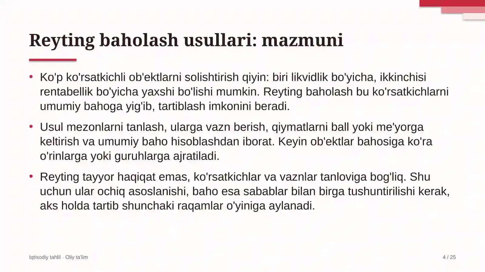 Yem-xashak yetishtirishda reyting baholash usullari 4