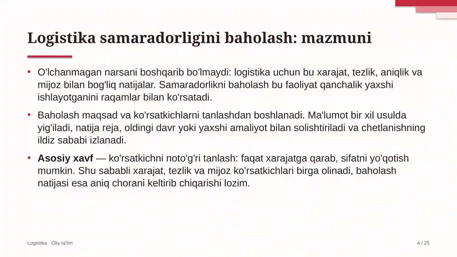 Bog'dorchilikda logistika samaradorligini baholash 4