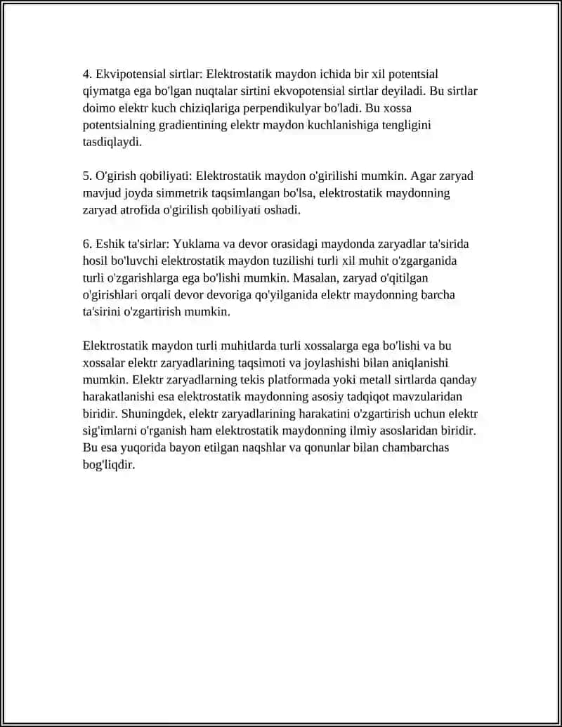 ELEKTROSTATIK MAYDON VA UNING XUSUSIYATLARI 4
