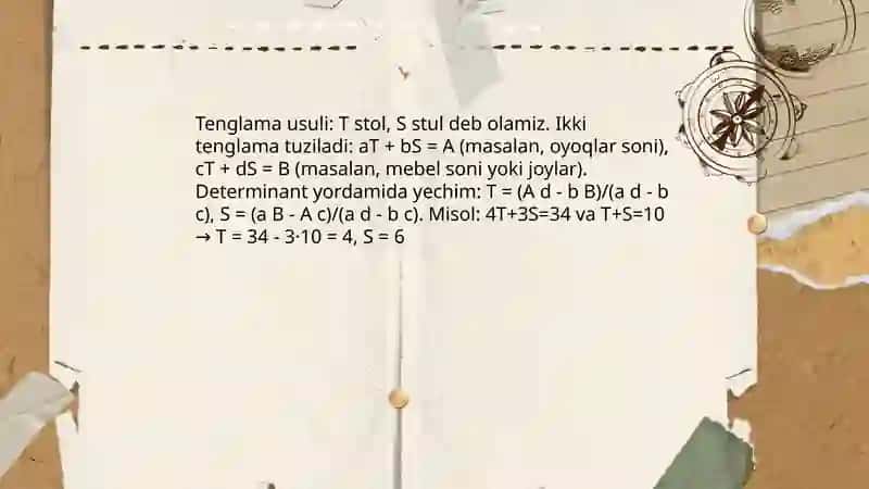 Stol va stullar sonini hisoblash 4