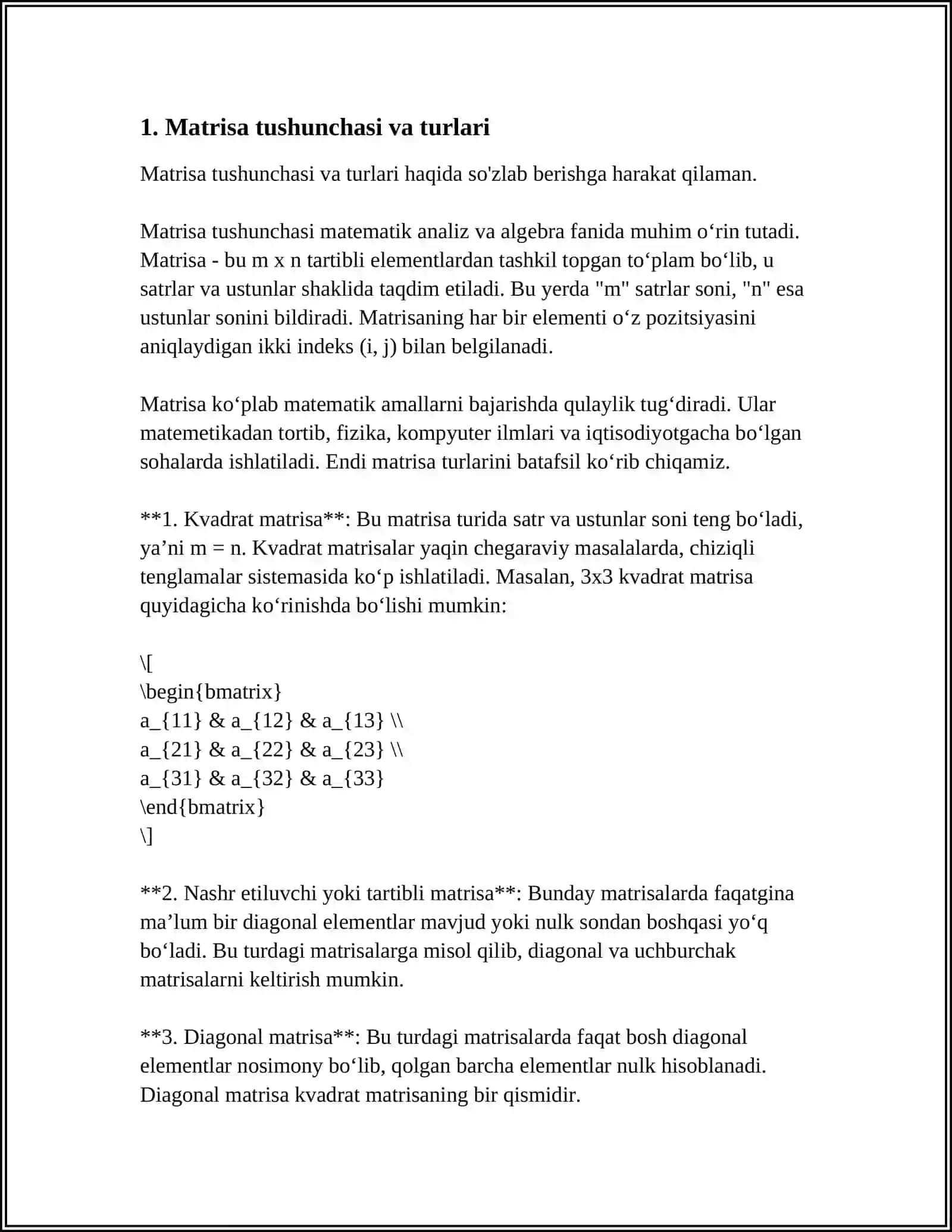 MATRITSALAR USTIDA AMALLAR 4