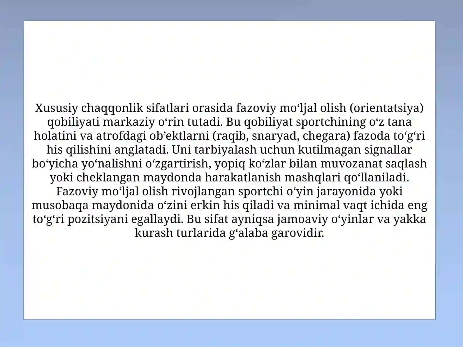 CHAQQONLIKNI TARBIYALASH METODIKASINING ASOSLARI. XUSUSIY (CHAQQONLIKKA NISBATAN) SIFATLAR VA ULARNI TARBIYALASH METODIKASI 4