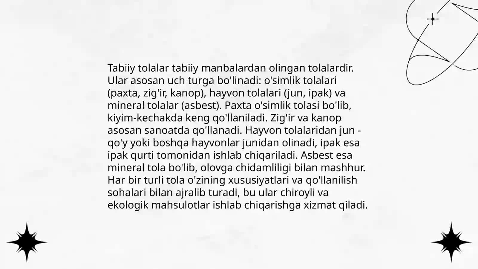 Tabiiy va Kimyoviy Tolalar 4