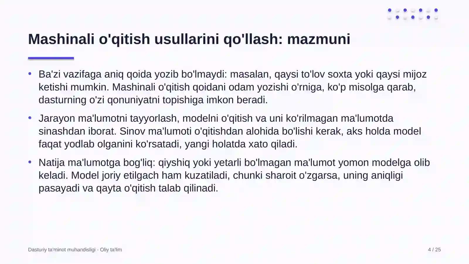 Soatsozlik ustaxonalarida mashinali o'qitish usullarini qo'llash 4