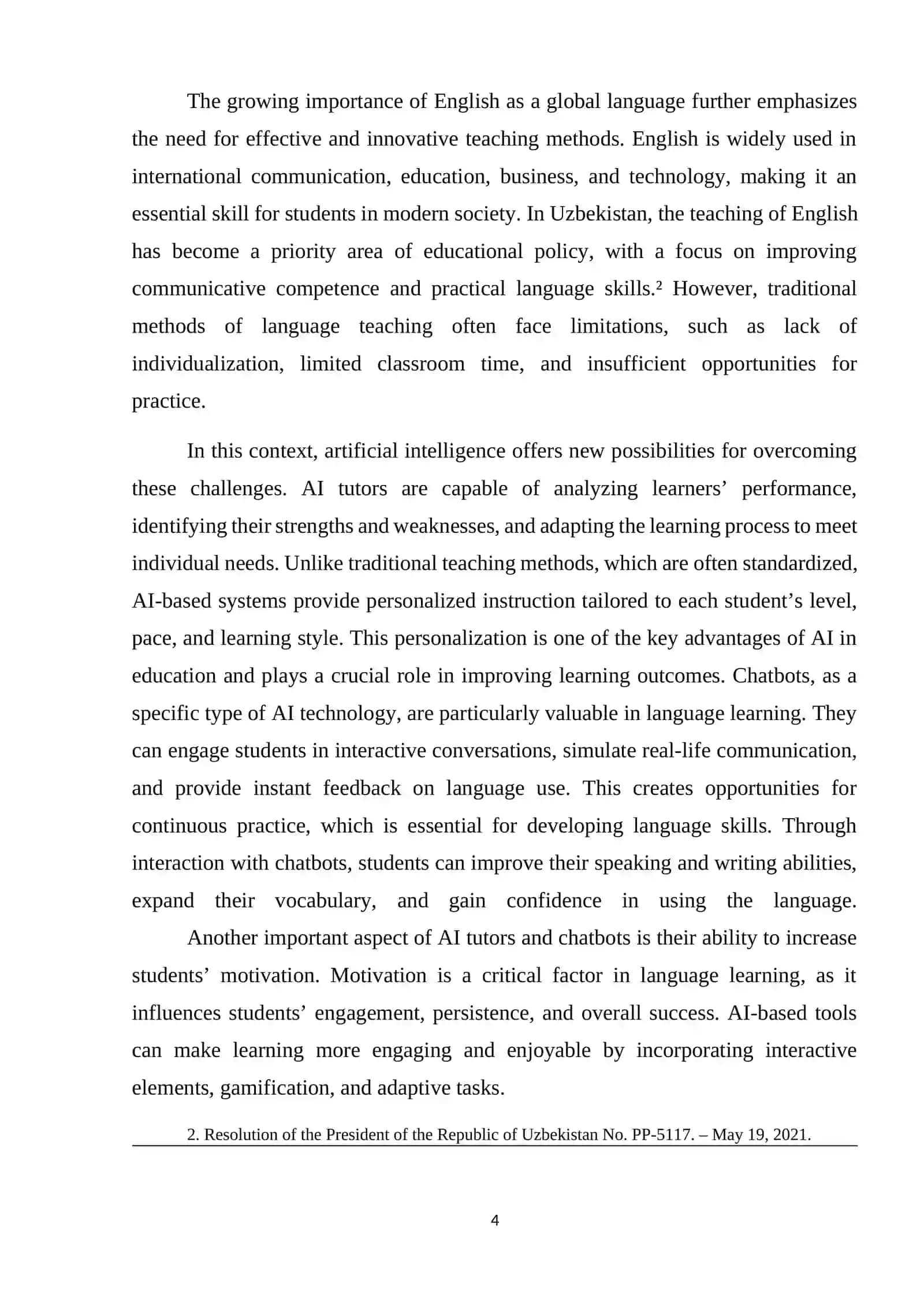 Artificial intelligence (AI) tutors and chatbots in English language teaching 4
