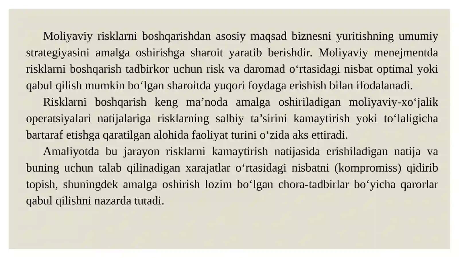 KORXONALARDA MOLIYAVIY RISKLARNI BOSHQARISH 4