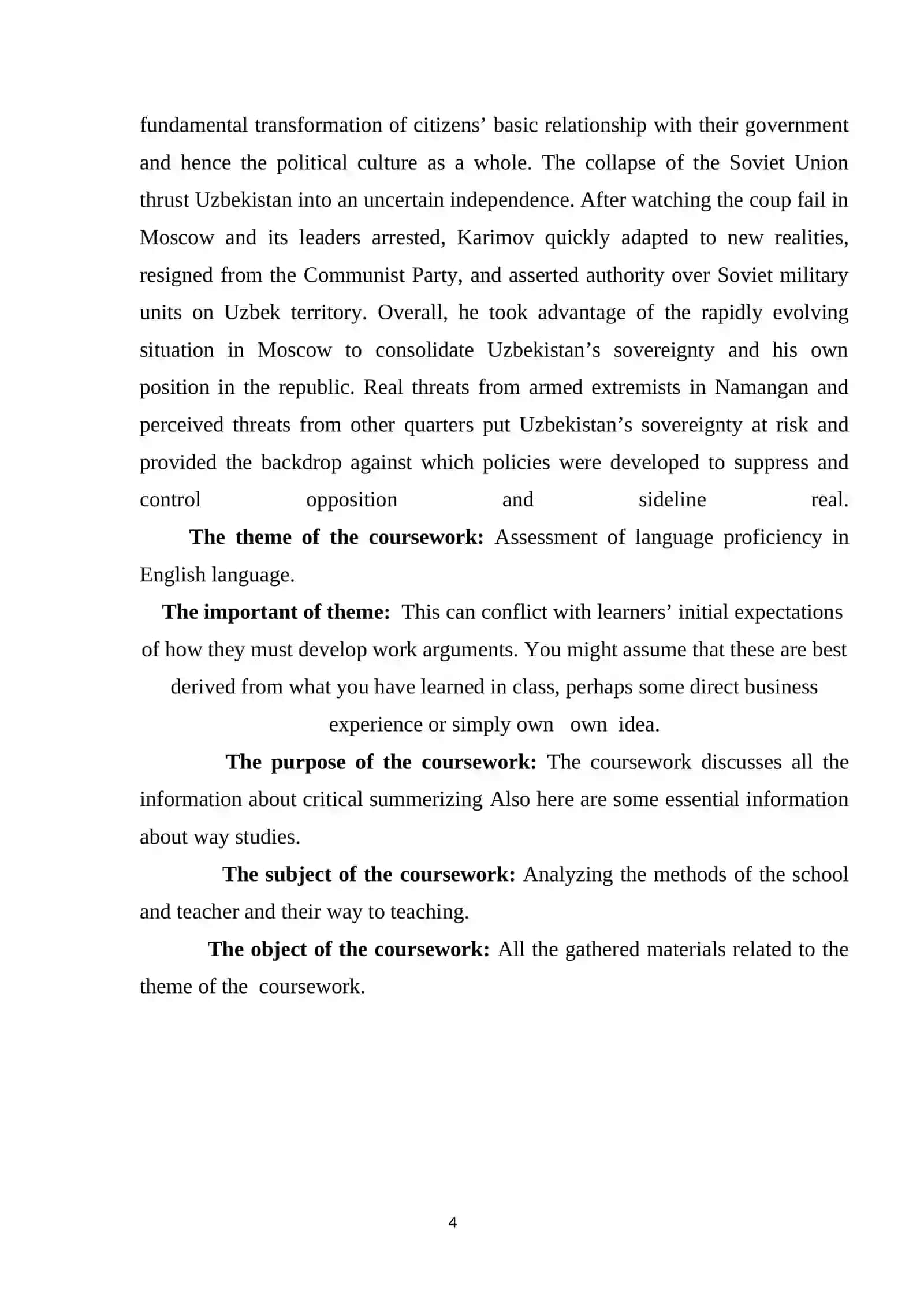 Course Work: Assessment of language proficiency in English language 4