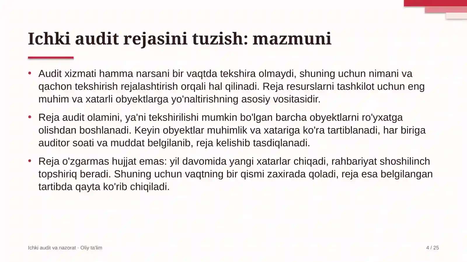 Auditorlik tashkilotlarida ichki audit rejasini tuzish 4