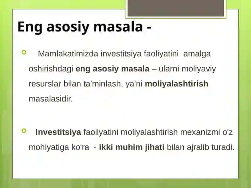 Investitsiya loyihalarining moliyaviy va iqtisodiy samaradorligini baholash 4