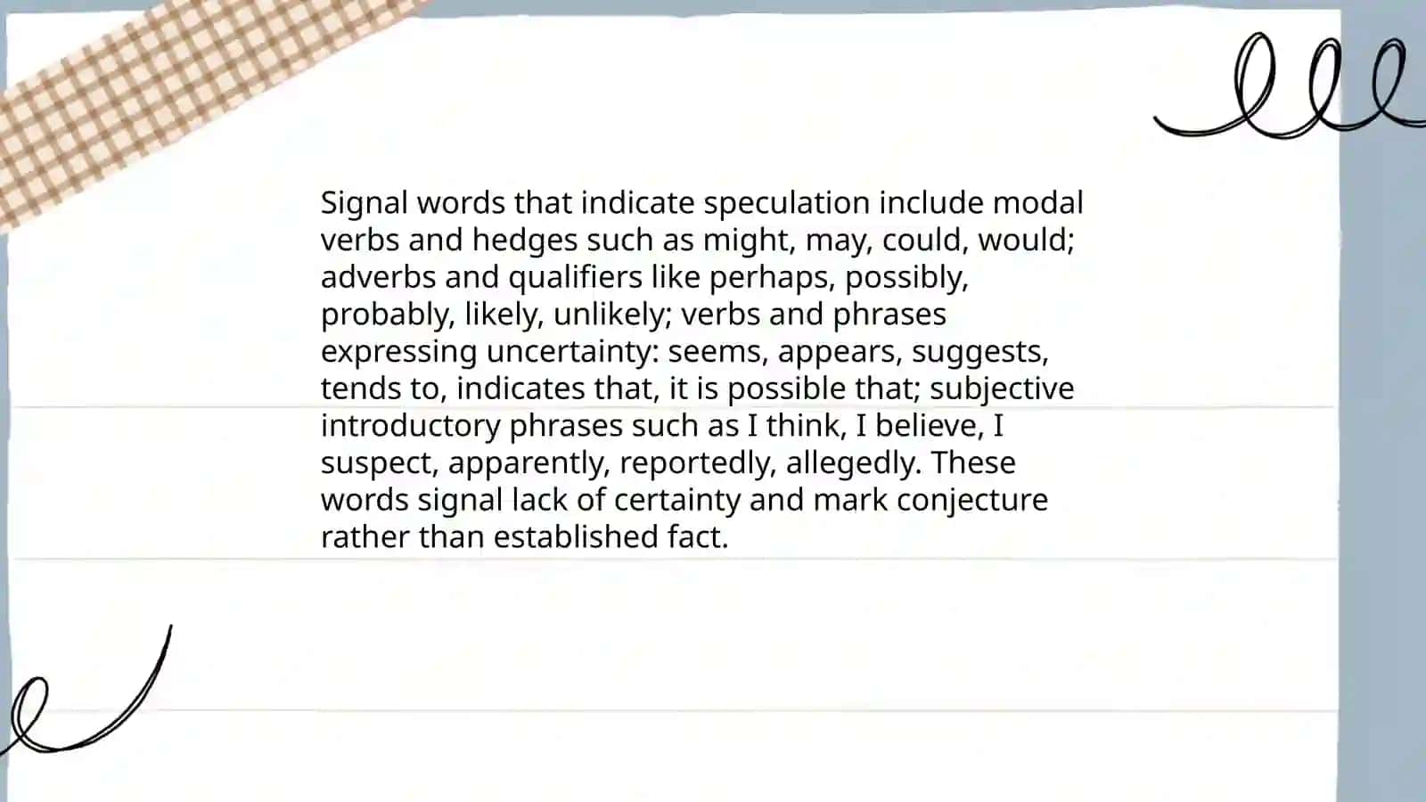 Identifying facts and speculations 4