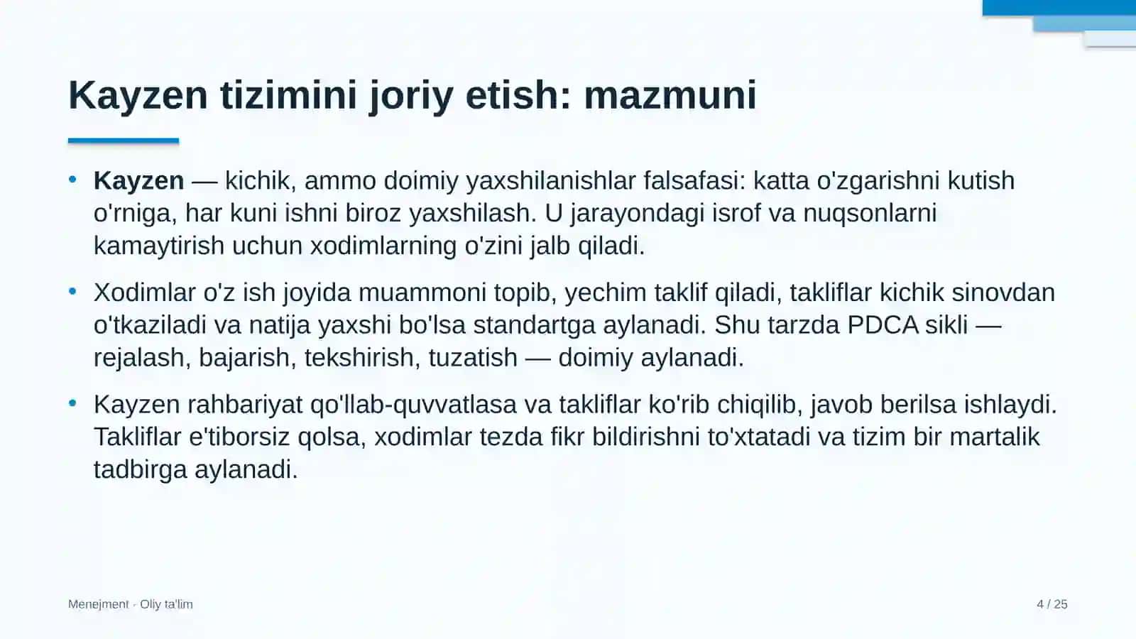 Konteyner tashishda kayzen tizimini joriy etish 4