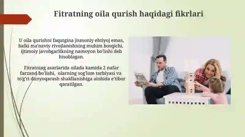 Fitratning oila asaridagi oila qurish va farzand tarbiyasiga oid qarashlari 4