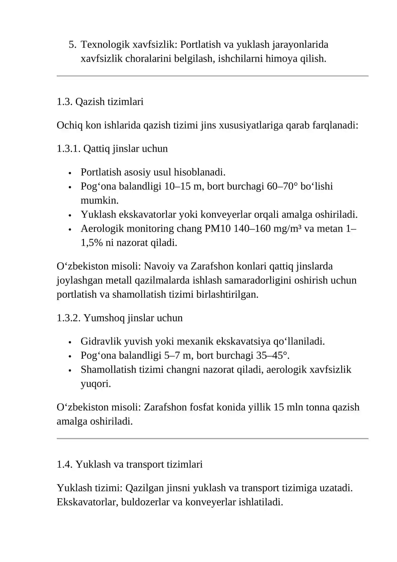 Ochiq kon ishlarida qazish-transport komplekslari nazariyasi 4