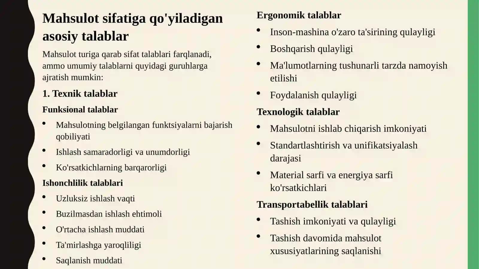 Mahsulotsifatiga qo'yiladigan talablar 4