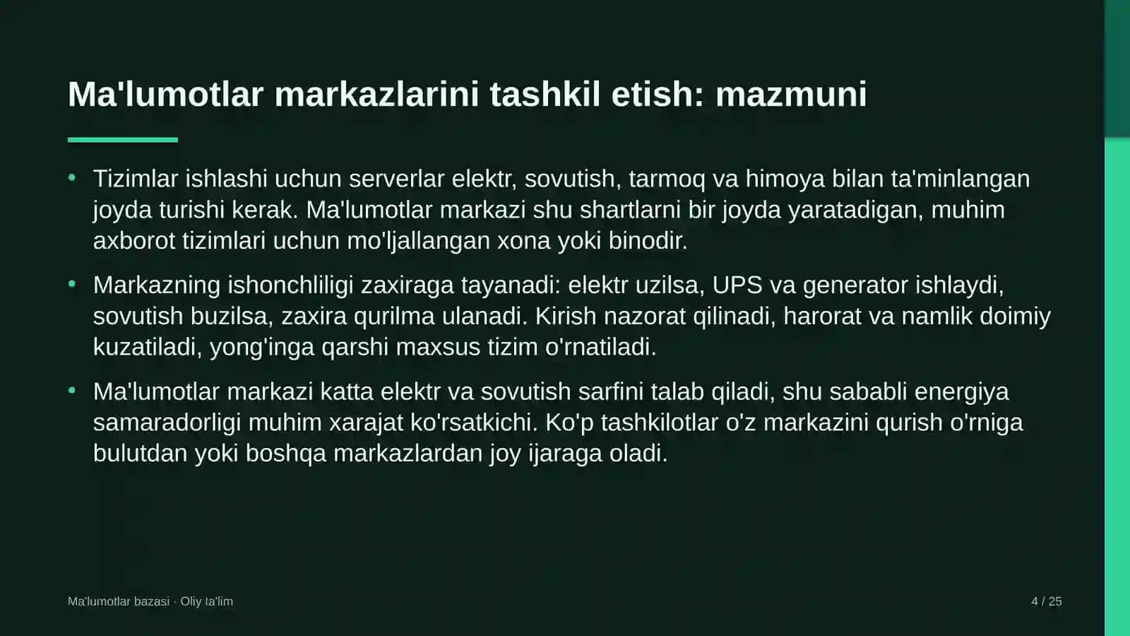 Hosting provayderlarida ma'lumotlar markazlarini tashkil etish 4