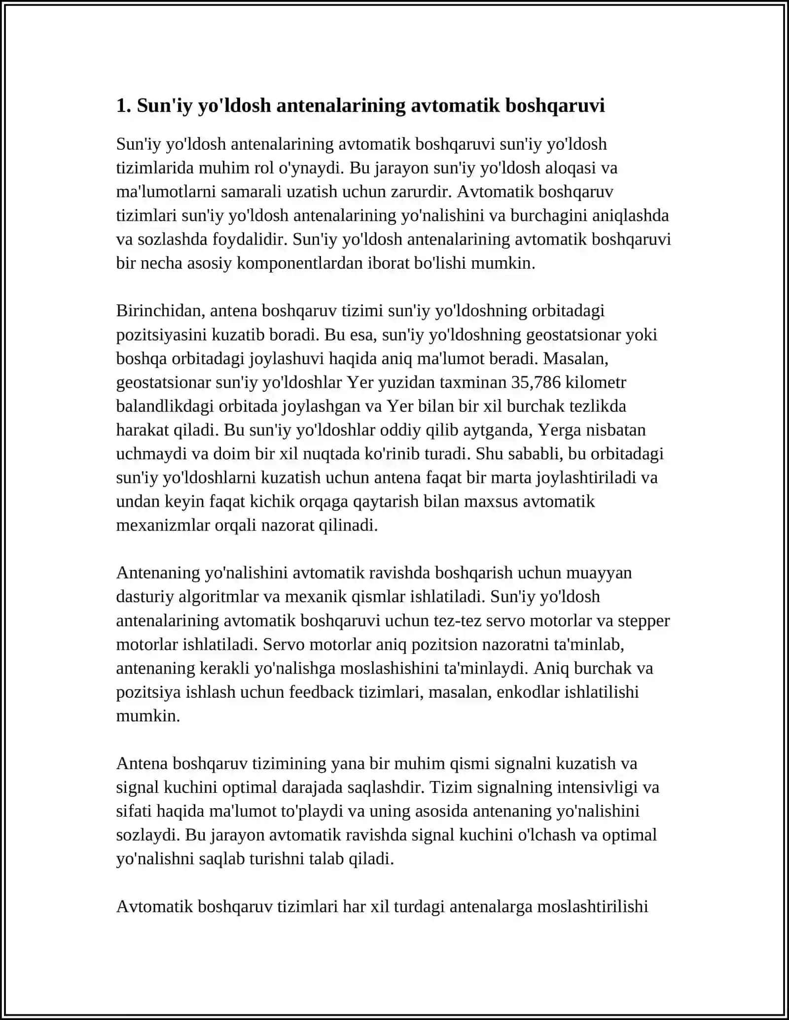 AVTOMATIK SUNʼIY YOʼLDOSH ANTENALARINI BOSHQARISH TIZIMI 4