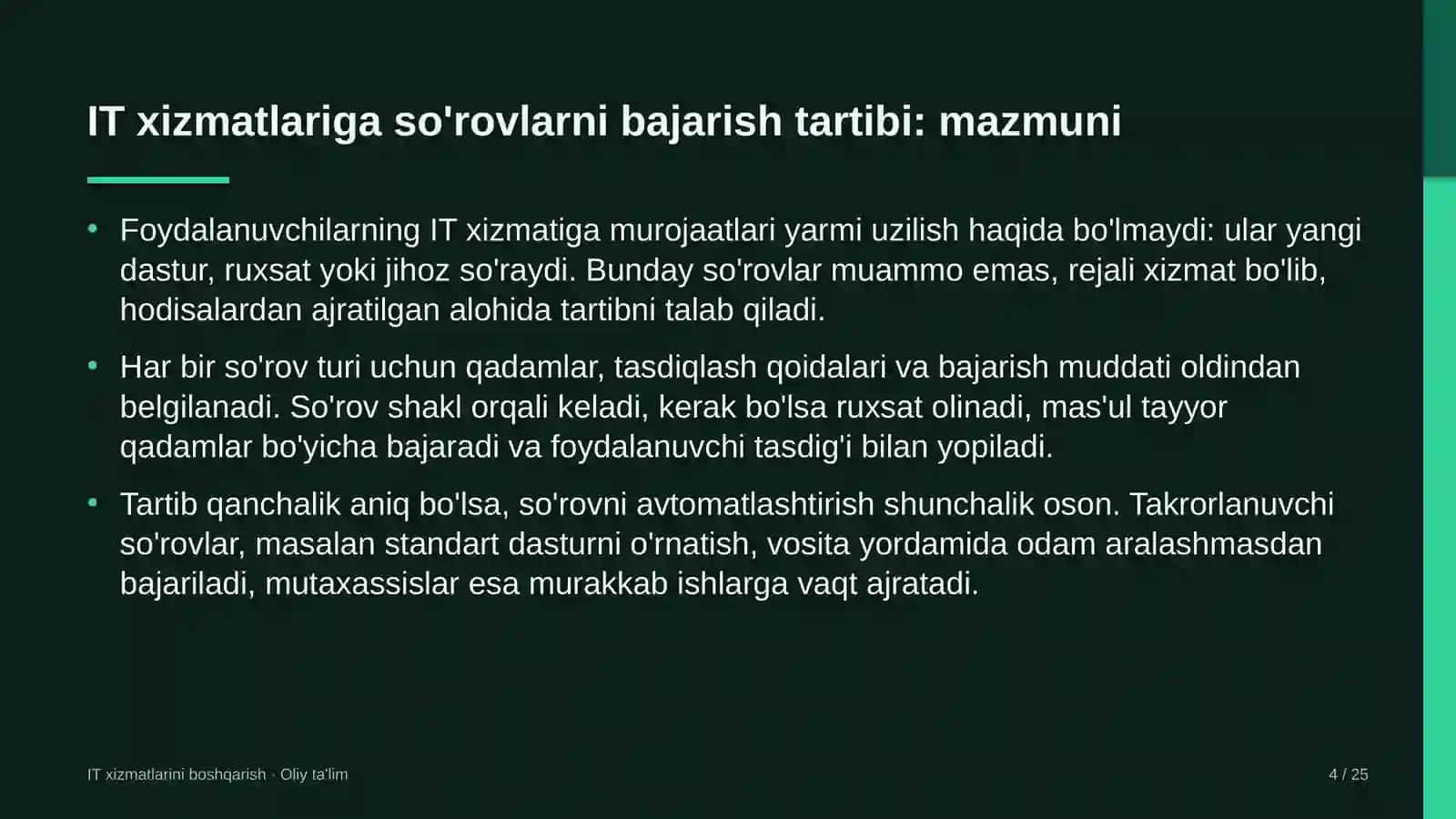 IT xizmatlarini boshqarish · Oliy ta'lim 4