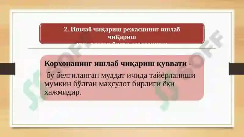 Корхонанинг ишлаб чиқариш қуввати 5