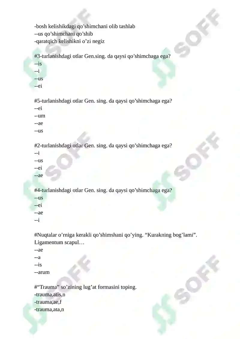 Davolash ishi test 100 talik 5