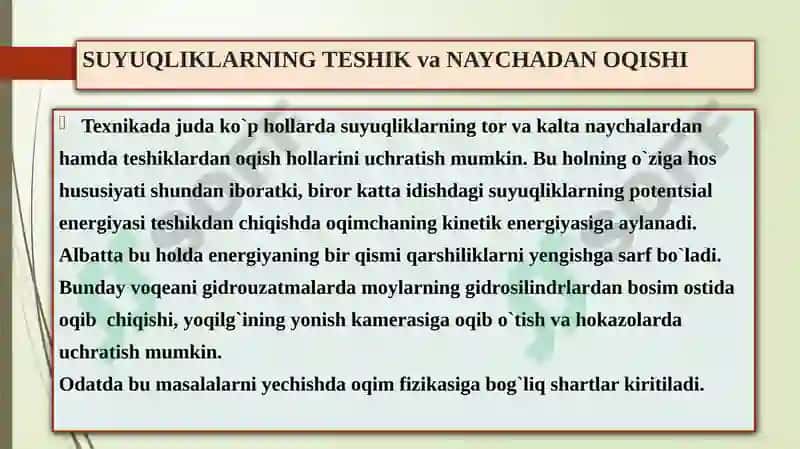 GIDRAVLIKA fanidan Ma'ruza 5