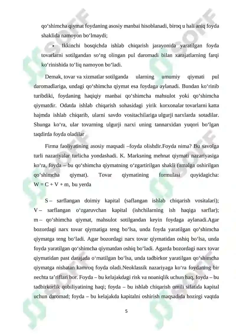 Foyda va unga ta’sir qiluvchi omillar 5