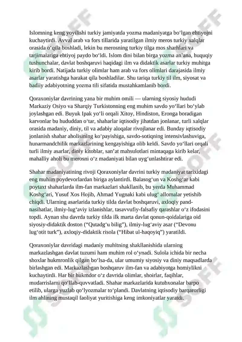 Qoraxoniylar davrida turkiy yozma adabiyotning rivoji. 5