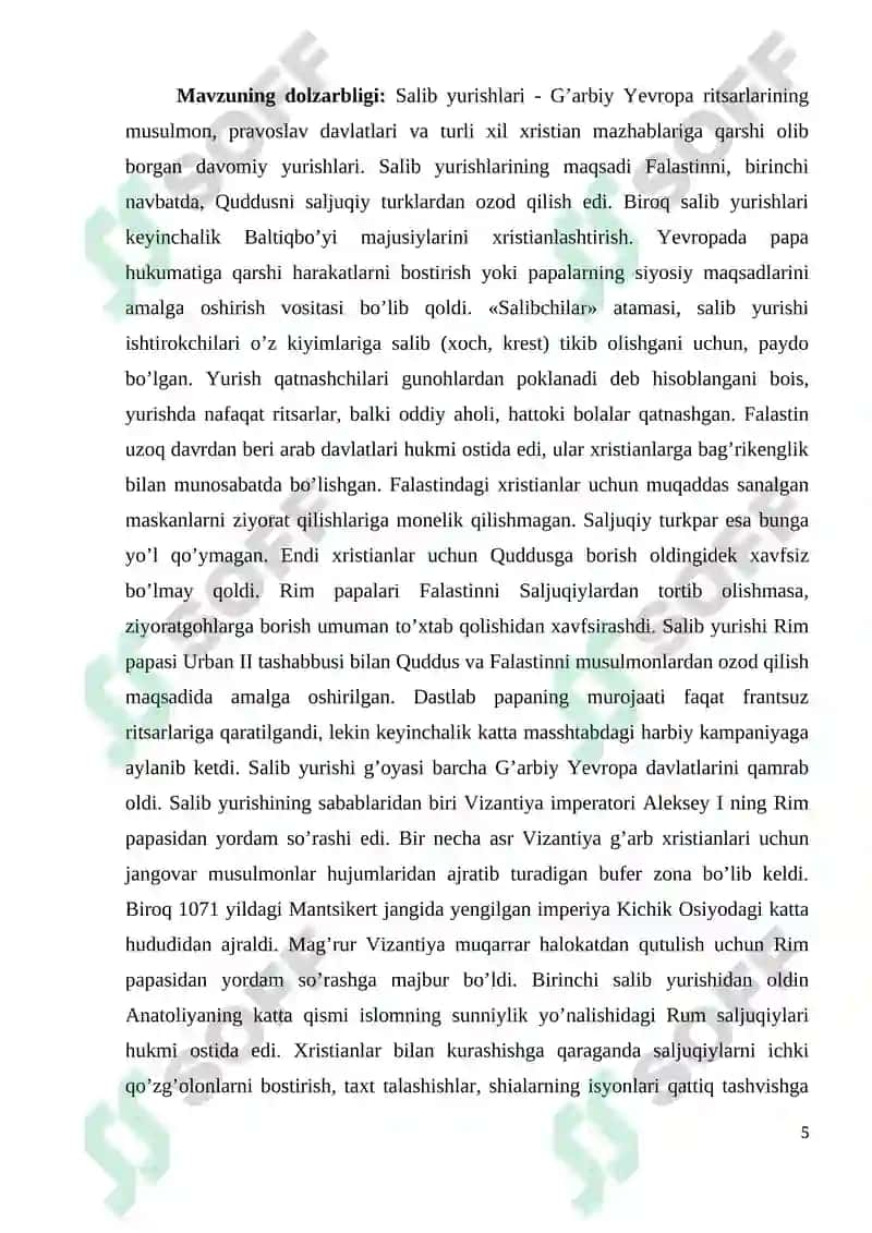 Salib yurishlarining sabablari va yurishlari 5