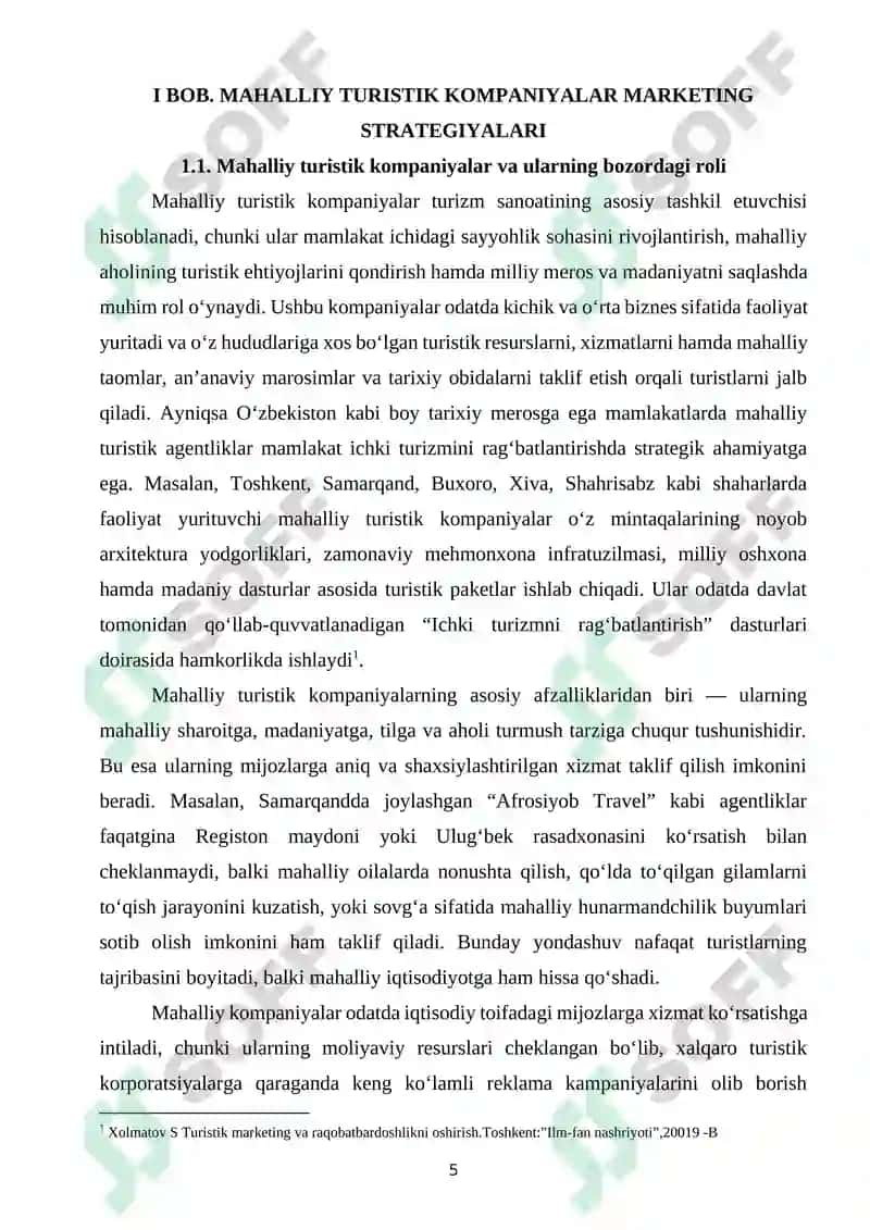 MAHALLIY VA XALQARO TURISTIK KOMPANIYALAR MARKETING STRATEGIYALARINI TAQQOSLASH 5