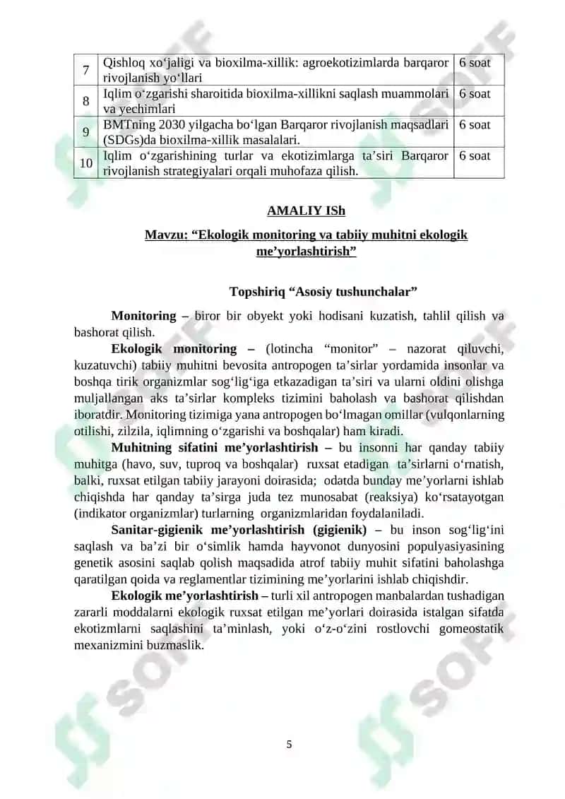 Barqaror rivojlanish asoslari fanidan amaliy ishlarni bajarish uchun uslubiy ko‘rsatma 5