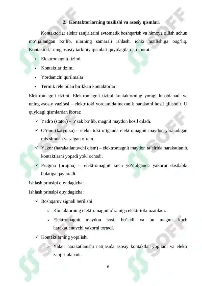 Kontaktorlarni koʻrsatmalar, turlari va tuzilishlari 6