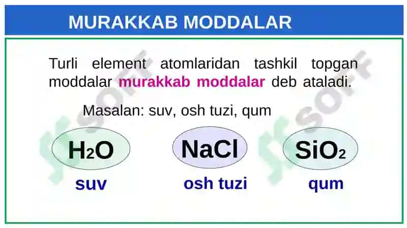 Oddiy va murakkab moddalar Kimyo 7-sinf 6