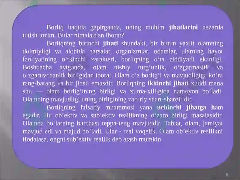 Borliq (Antropologiya) va Rivojlanish Falsafasi 6