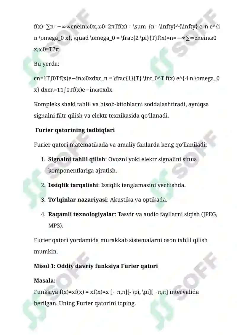 Furier Qatori va uning Tadbiqlari 6