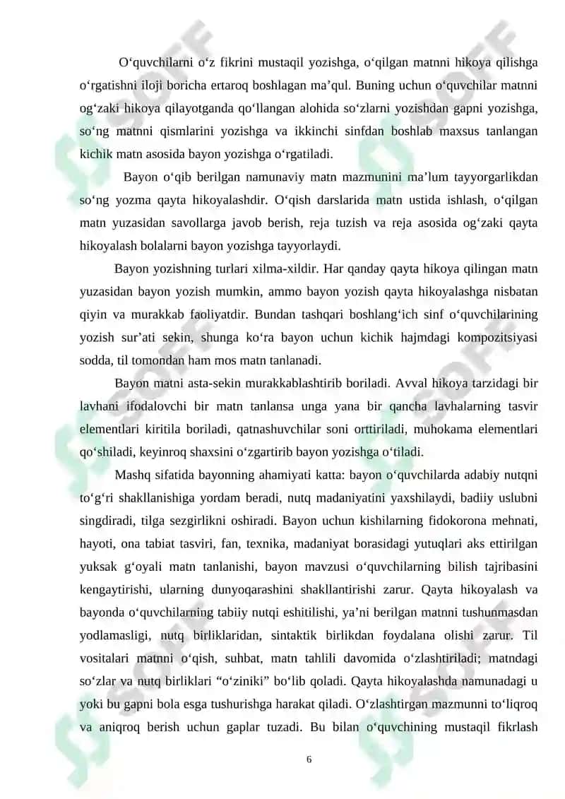 BOSHLANG’ICH SINFLARDA BAYON YOZISHGA 6