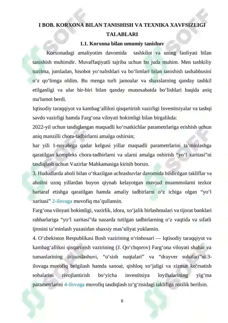 Ishlab chiqarish amaliyoti bo’yicha hisobot 6