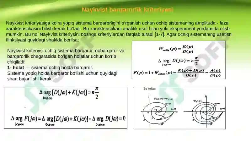 Avtomatik boshqarish sistemalarining barqarorligi va o`tkinch jarayonlar sifati 6